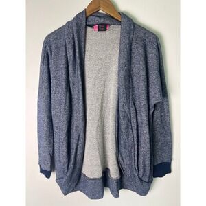 Sugar High Cardigan Sweater Sm Navy Blue Marled Open Front Shawl Collar Minimal
